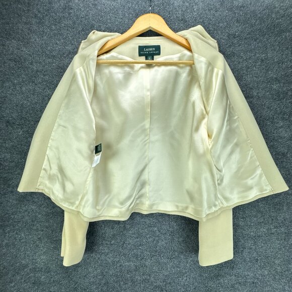 Lauren‎ Ralph Lauren Jacket Small Ivory Quiet Luxury Gold Button Wool Hooded Zip - Picture 7 of 14